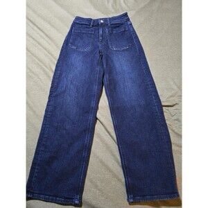 Quince Women Bella Stretch Patch Pocket Wide Leg Jeans Midnight Blue 25 Flaw